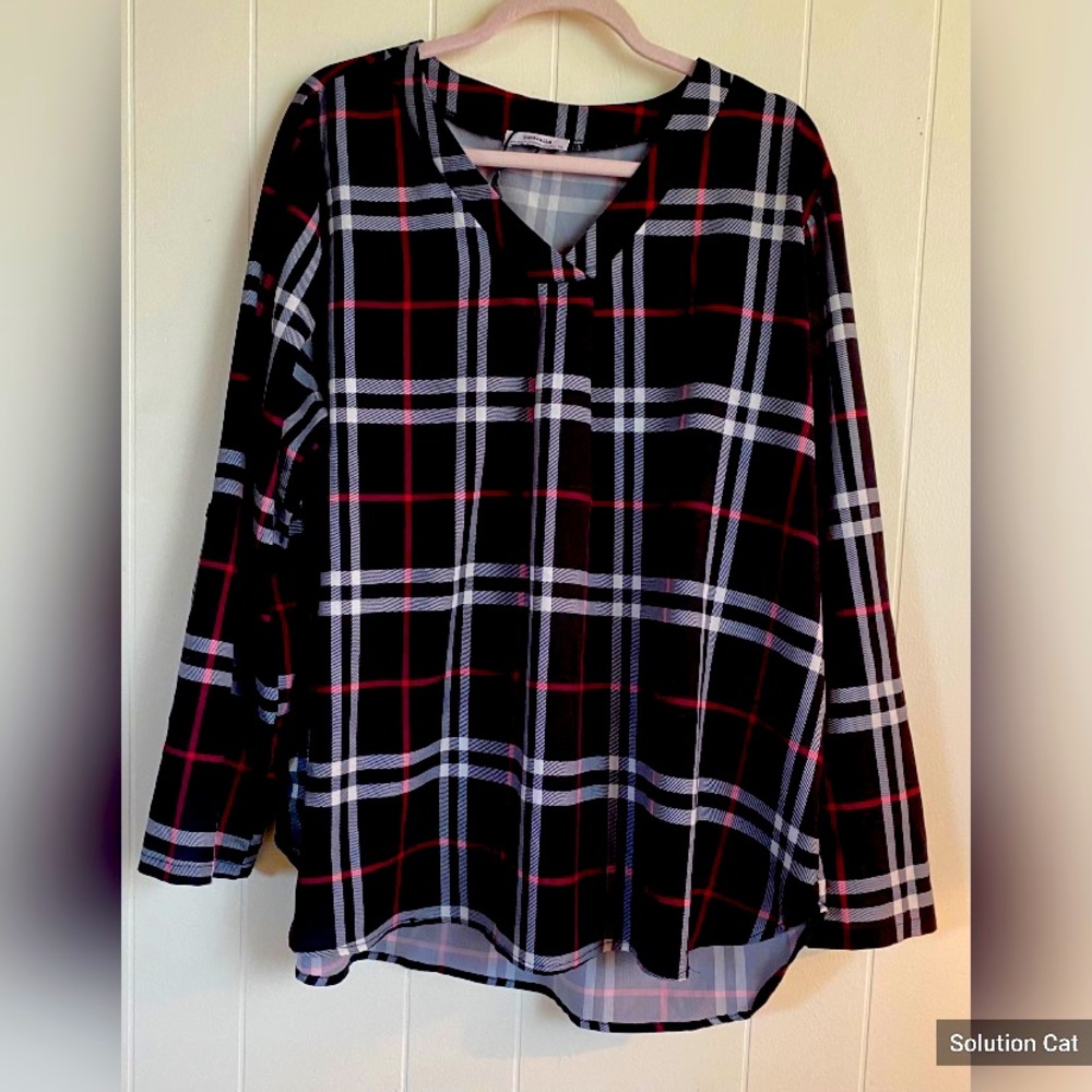 Youtalla Blouse Women’s XXL Red Black Gray Plaid Long Sleeves